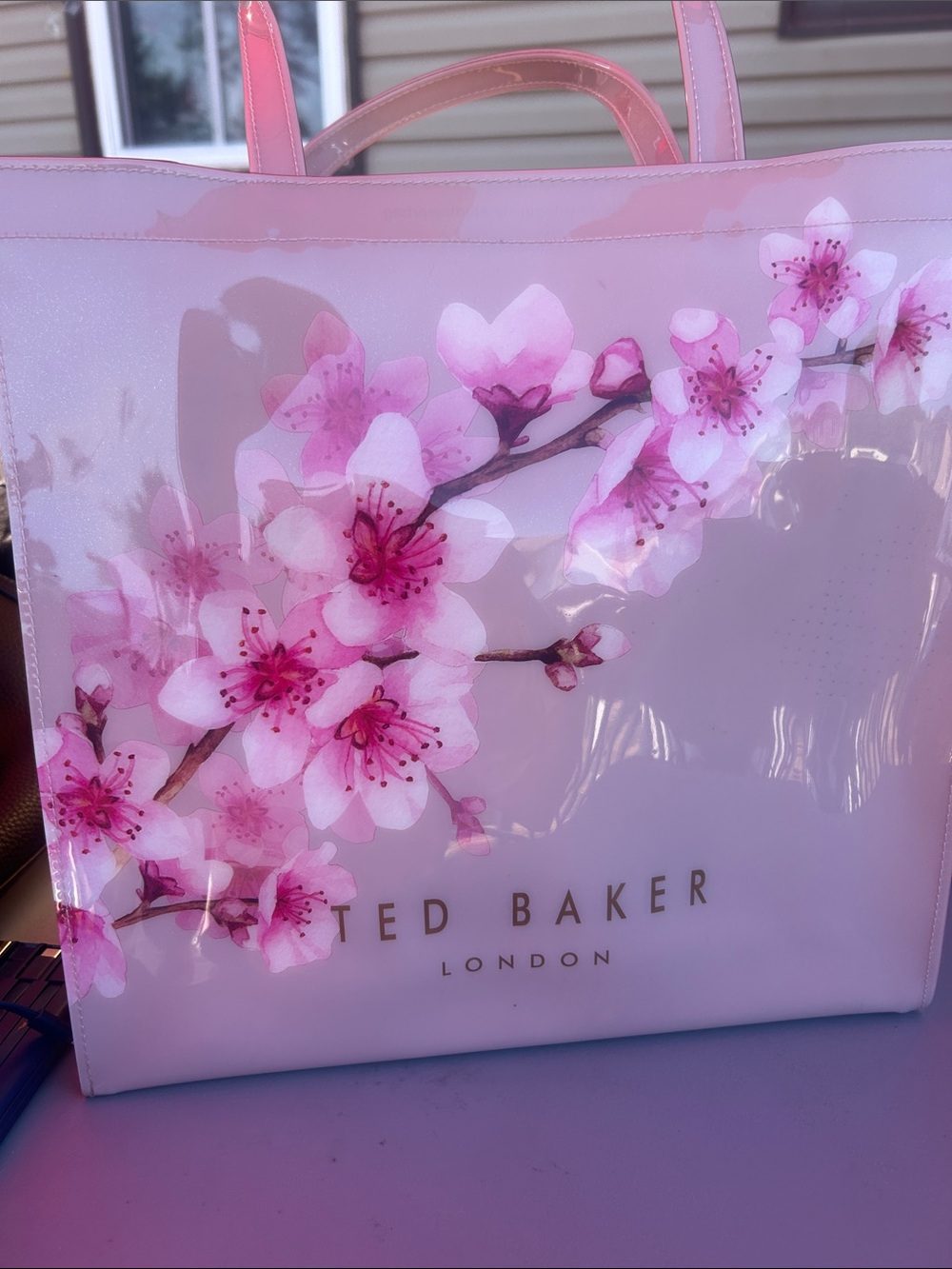 EUC Ted Baker Pink Floral Patent Tote with Cherry Blossom Print - Picture 8 of 8